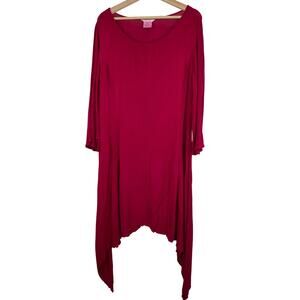 Kleen Women's Size L Magenta Pink Rayon Asymmetrical Boho Tunic Shift Dress